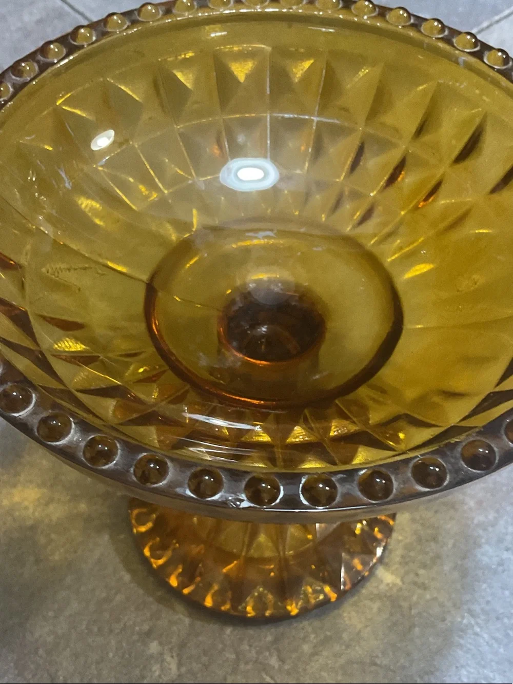 Amber Glass Pedestal Compote Bowl - Decorative Centerpiece